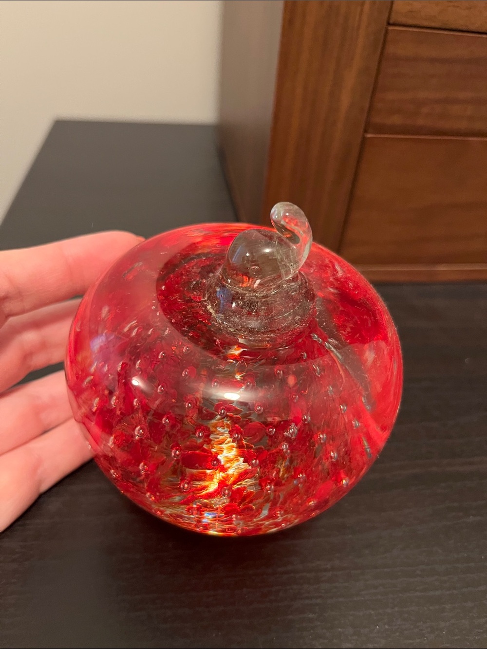Handblown Red Glass Apple Paperweight